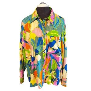 True Destinations Resort Colorful Tropical Tunic Blouse Medium NEW